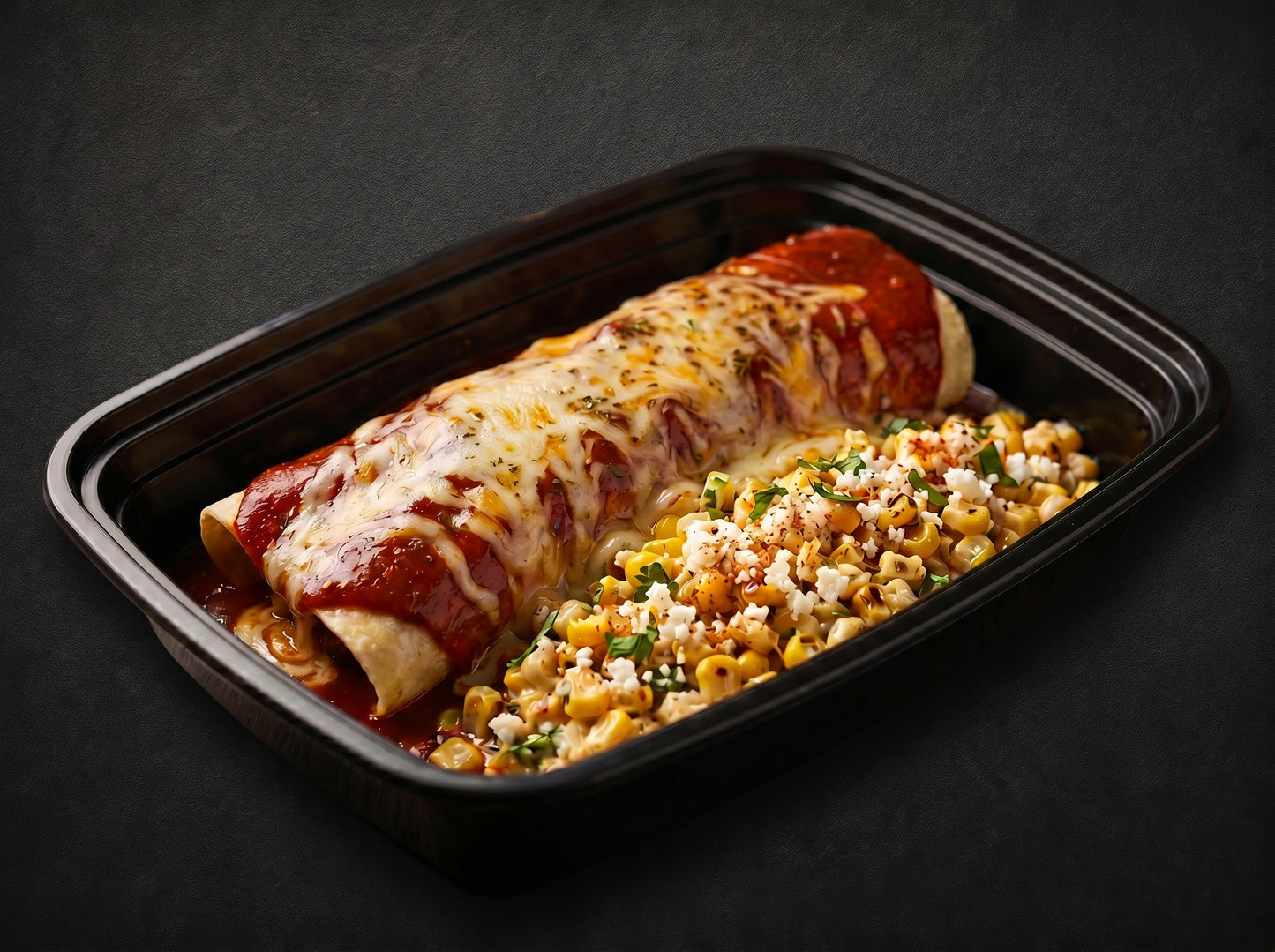 Chicken Enchilada with a side of Roasted Street Corn