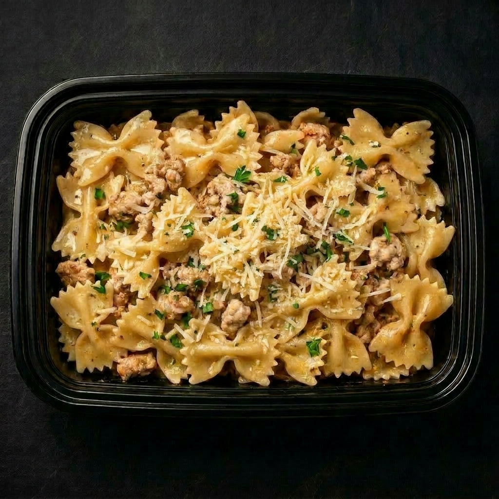 Creamy Garlic Butter Bowtie with Ground Chicken