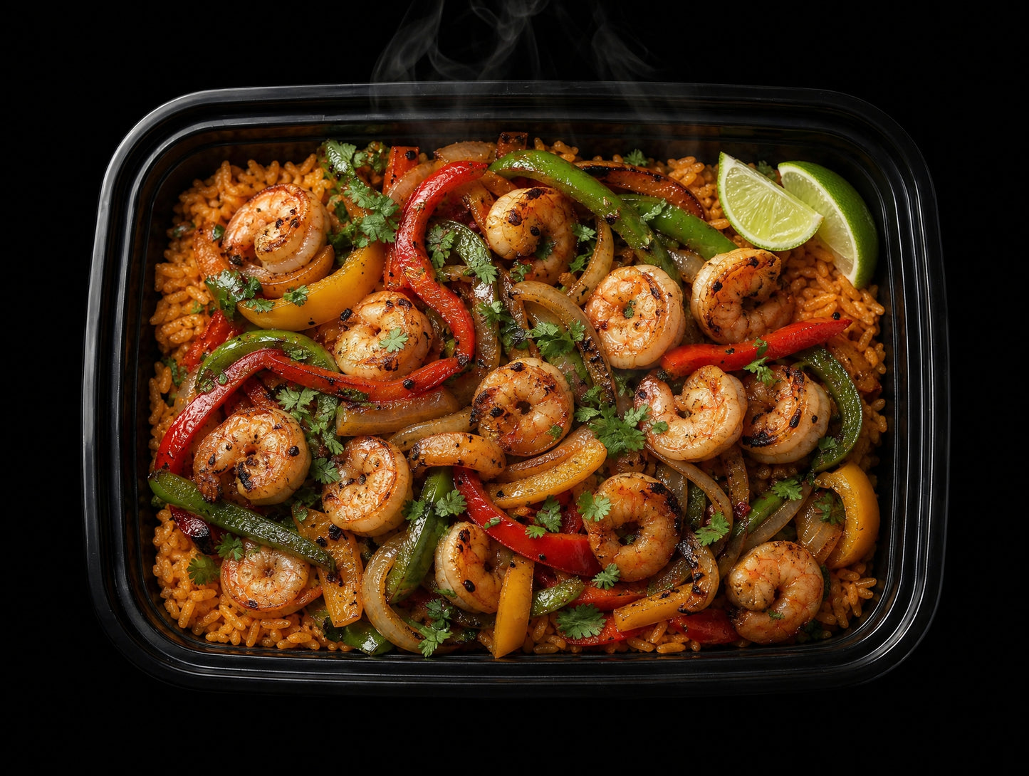 Shrimp Fajita Bowl over Spanish Rice