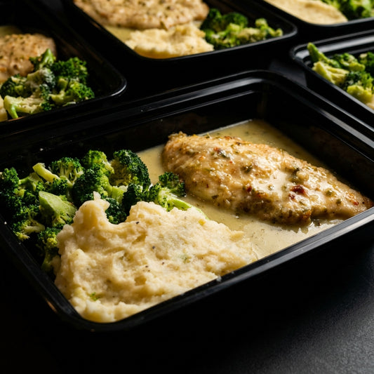 Chicken Piccata, Garlic Mashed, Roasted Lemon Romano Broccoli